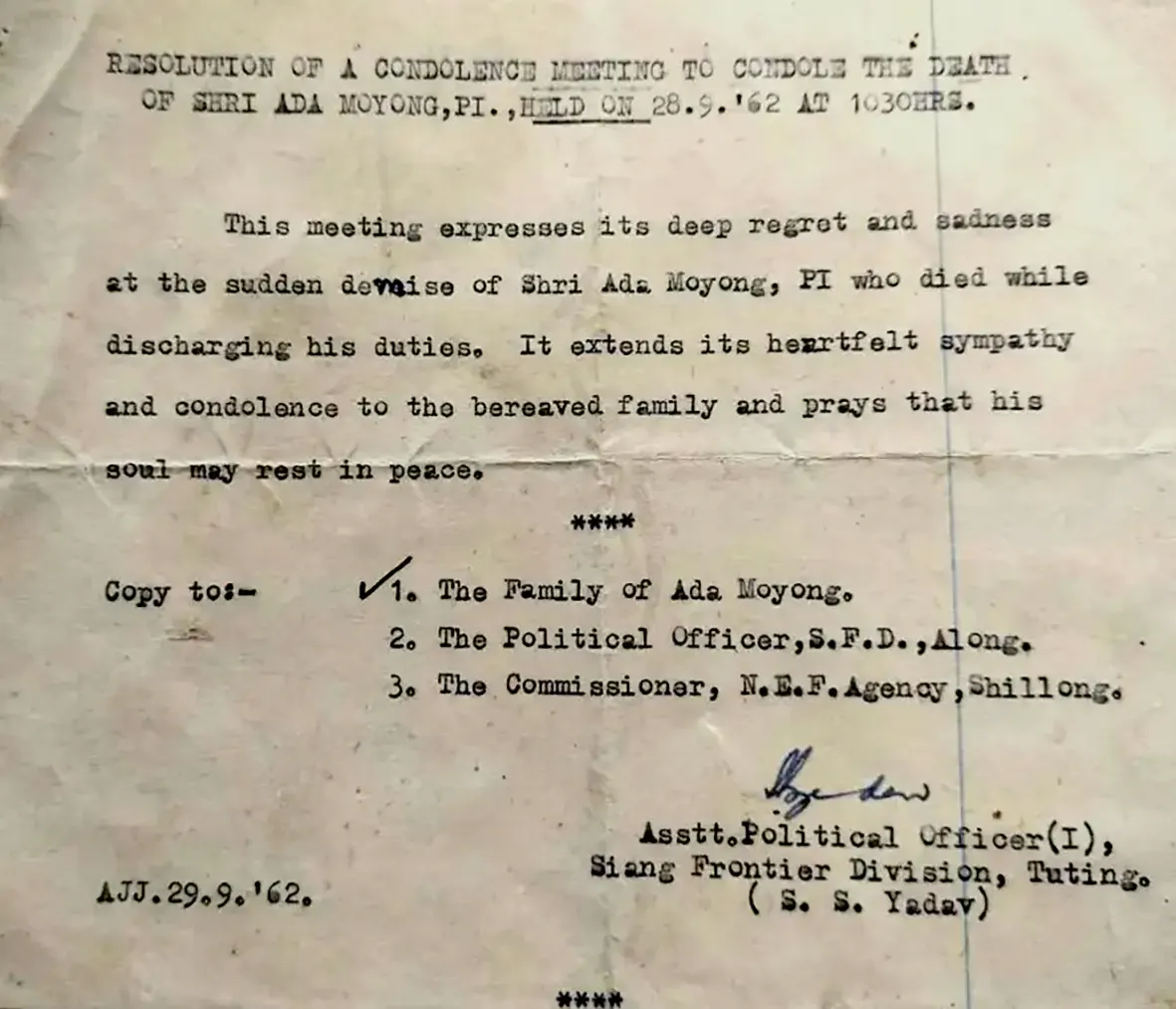 State govt yet to recognise PI Eda Moyong as martyr, say descendants