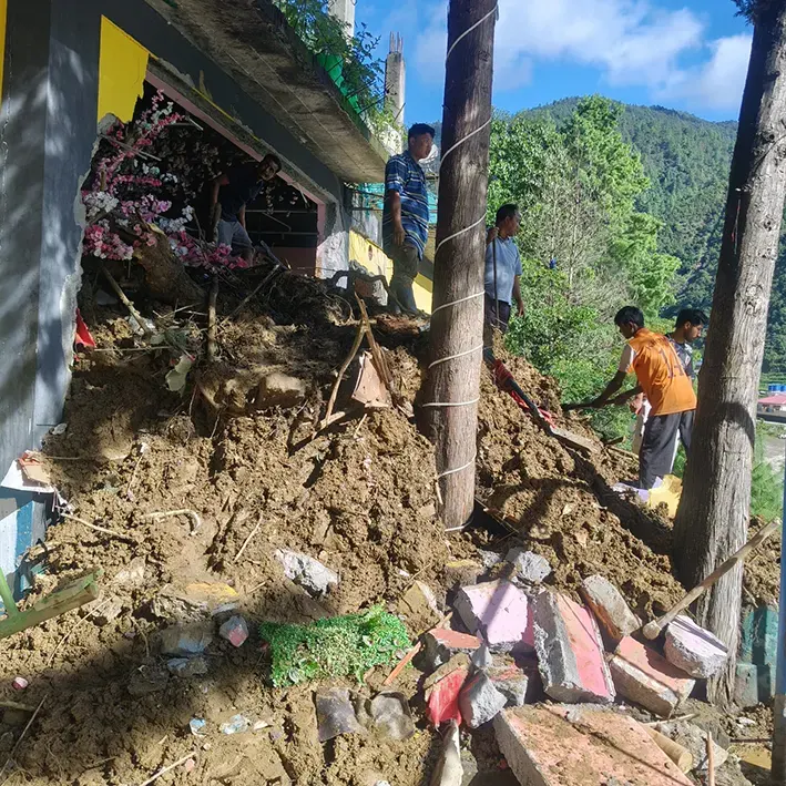 Landslide damages cafeteria at Hot Spring 