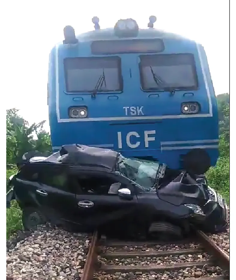 Passenger train mows down car; two dead