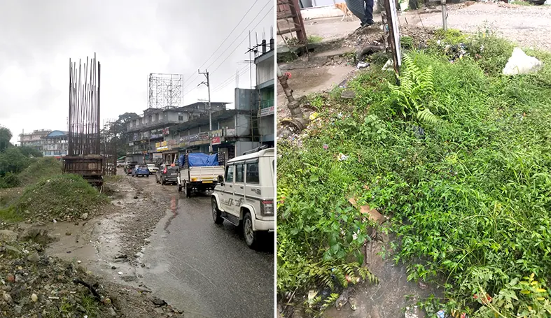 Monsoon woes: Clogged drains, muddy sludge turn Bage Tinali-Naharlagun road into commuters’ nightmare