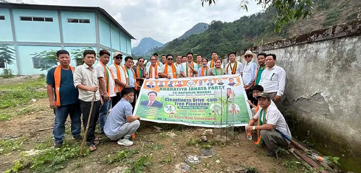 Upper Subansiri district’s Daporijo mandal BJP, guided by MLA Taniya Soki, conducted a cleanliness and tree plantation d